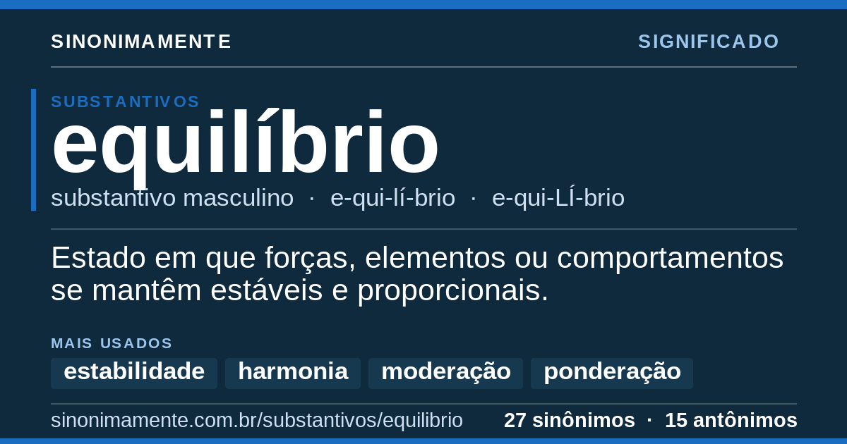Significado de equilíbrio: cartão do verbete com 27 sinônimos
