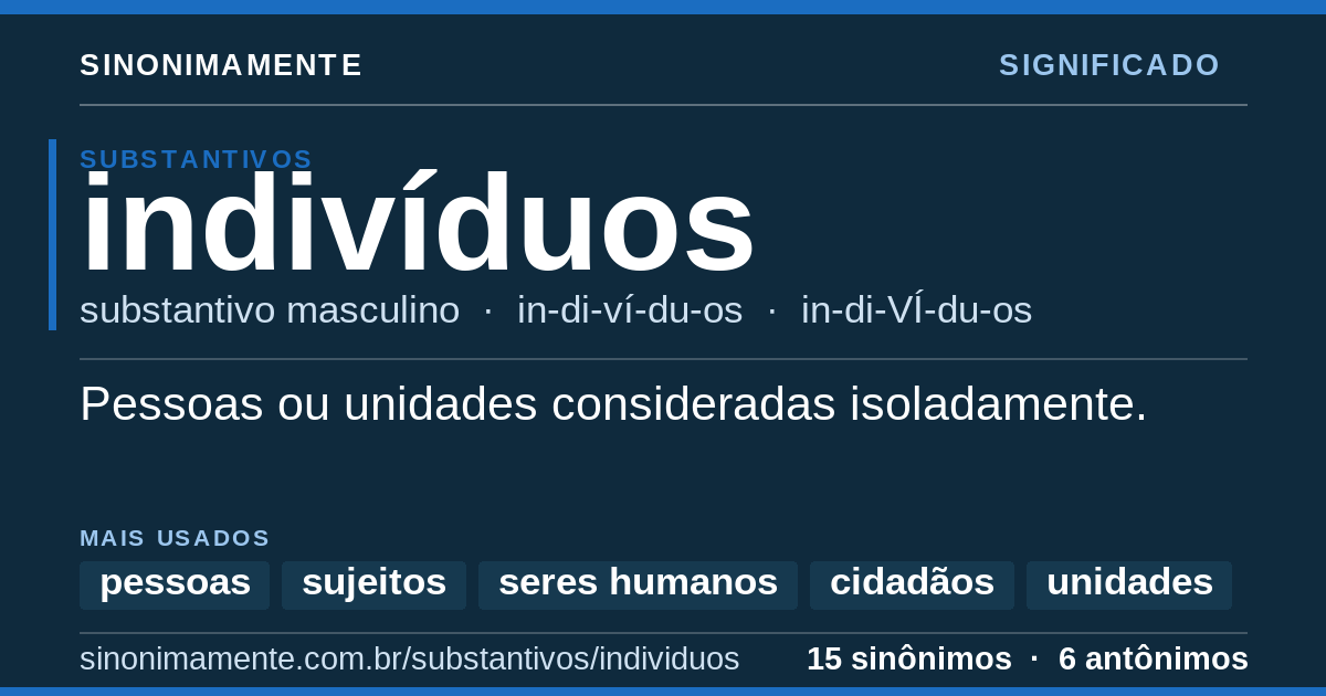 Significado de indivíduos: cartão do verbete com 15 sinônimos