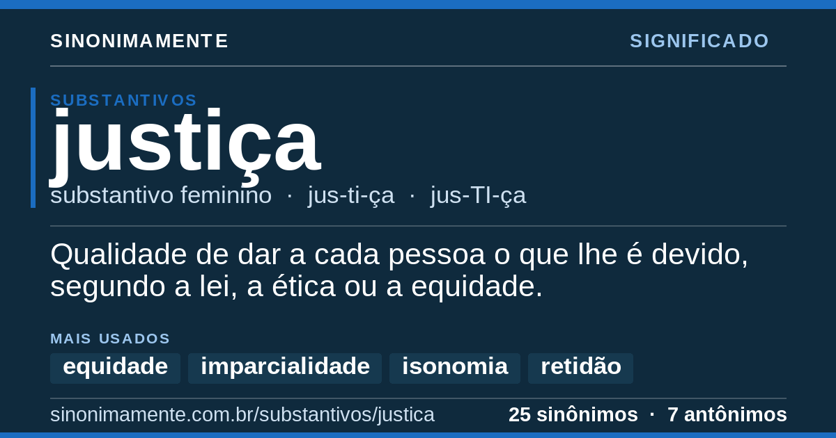 Significado de justiça: cartão do verbete com 25 sinônimos