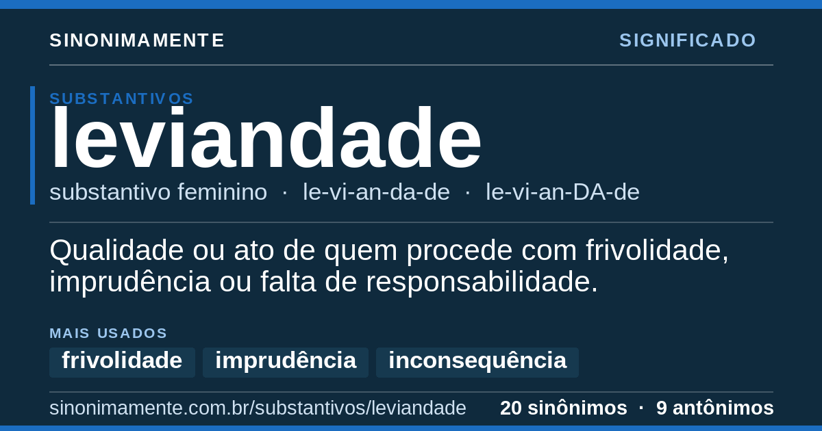 Significado de leviandade: cartão do verbete com 20 sinônimos