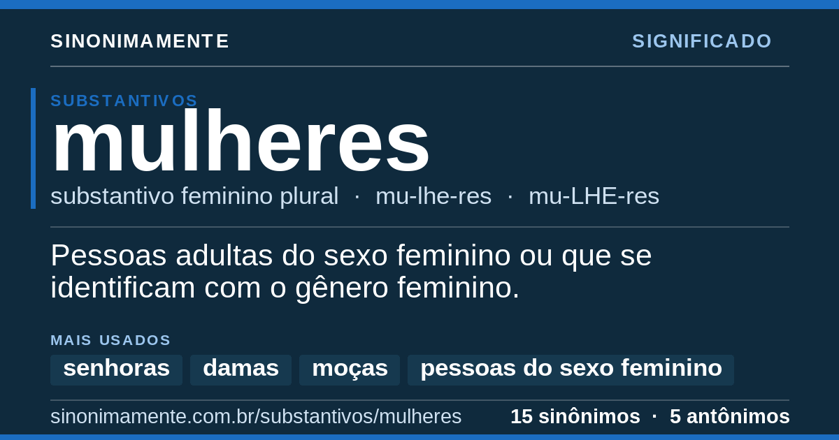 Significado de mulheres: cartão do verbete com 15 sinônimos
