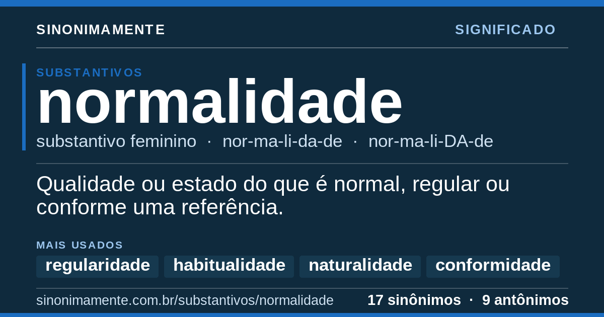 Significado de normalidade: cartão do verbete com 17 sinônimos