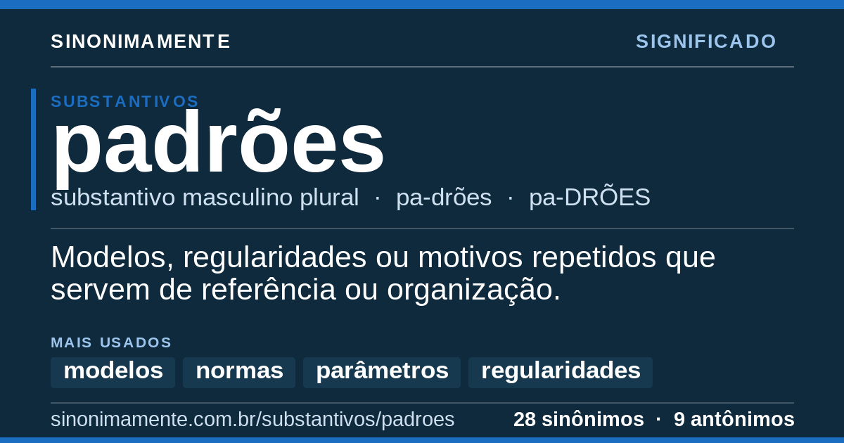 Significado de padrões: cartão do verbete com 28 sinônimos