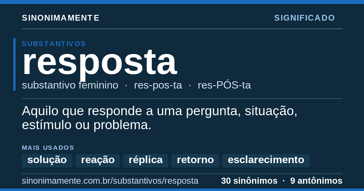 Significado de resposta: cartão do verbete com 30 sinônimos