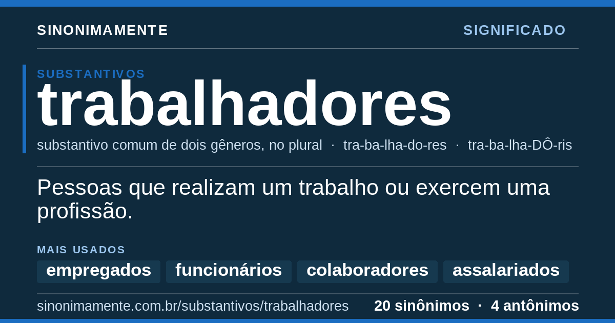 Significado de trabalhadores: cartão do verbete com 20 sinônimos