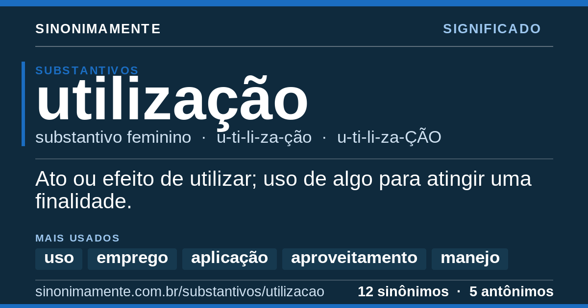 Significado de utilização: cartão do verbete com 12 sinônimos