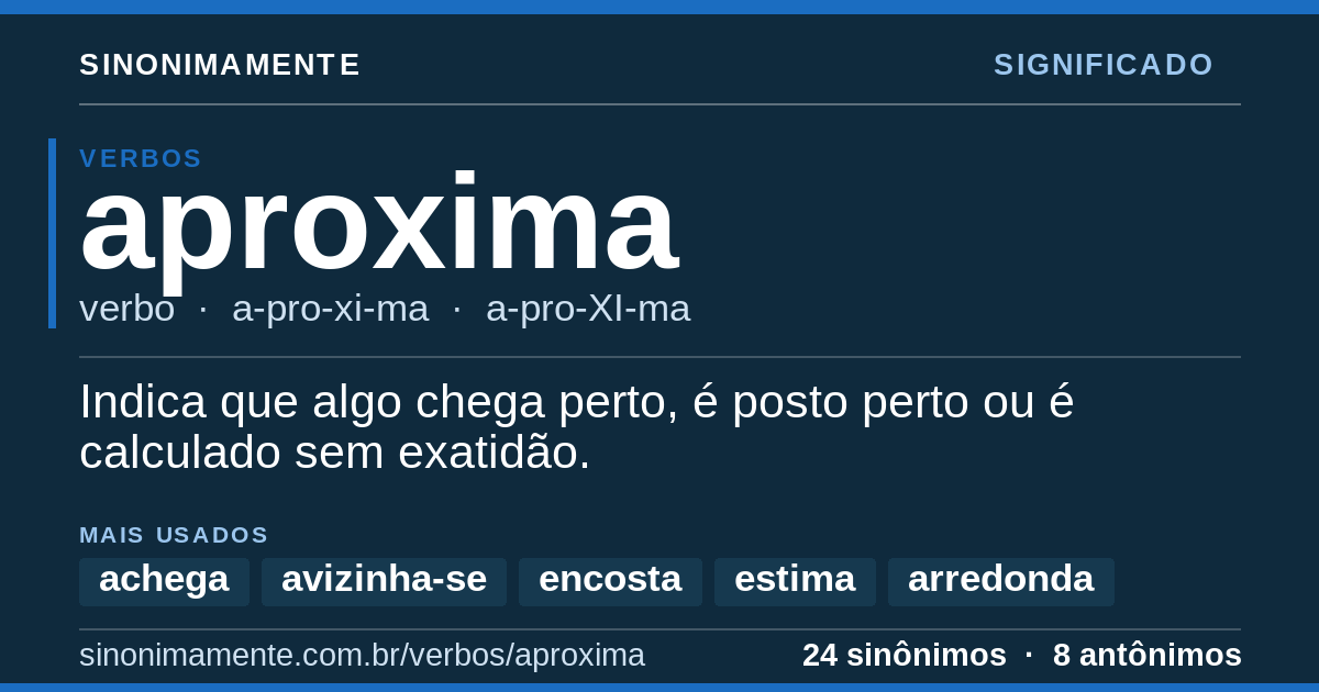 Significado de aproxima: cartão do verbete com 24 sinônimos