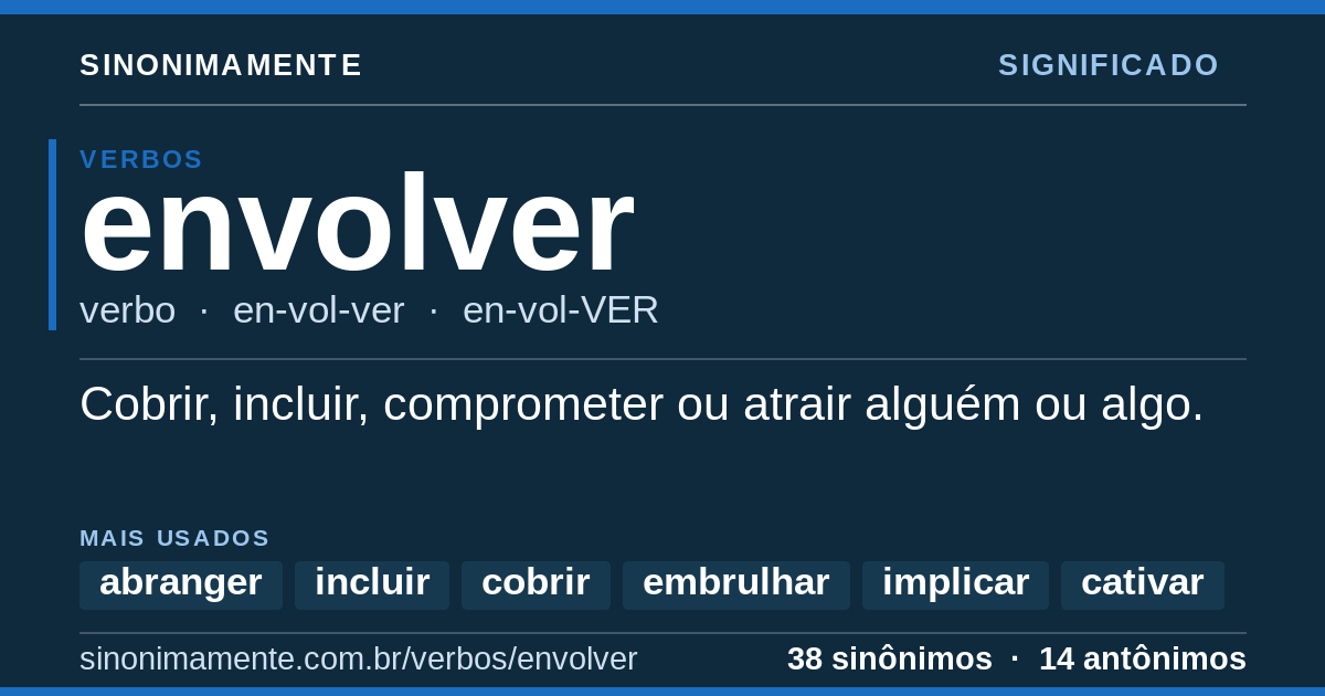 Significado de envolver: cartão do verbete com 38 sinônimos