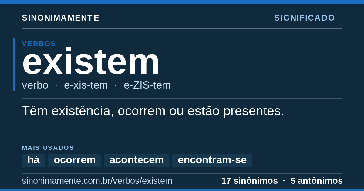 Significado de existem: cartão do verbete com 17 sinônimos