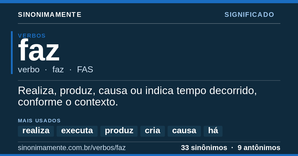 Significado de faz: cartão do verbete com 33 sinônimos
