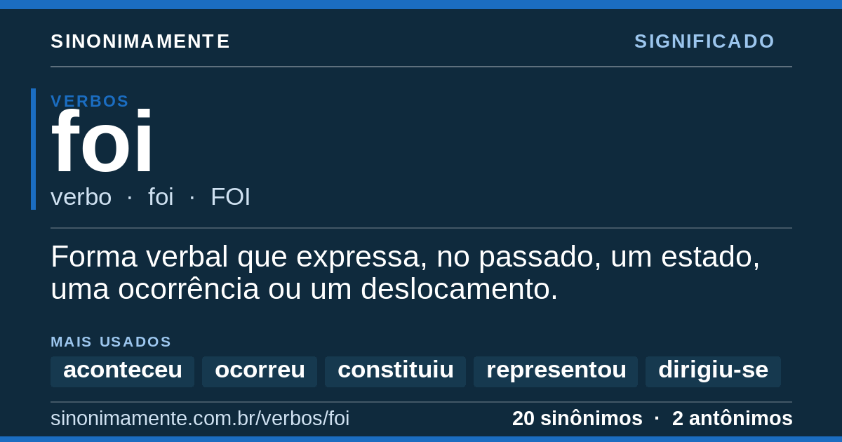Significado de foi: cartão do verbete com 20 sinônimos