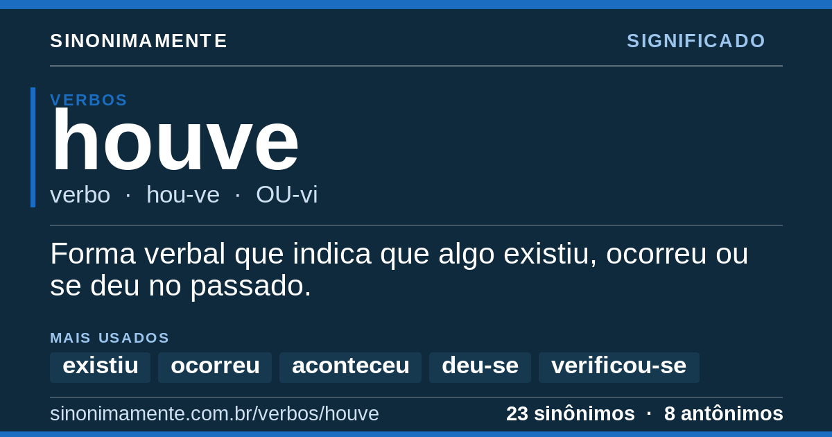 Significado de houve: cartão do verbete com 23 sinônimos