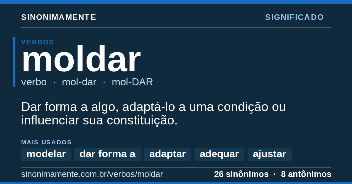 Significado de moldar: cartão do verbete com 26 sinônimos