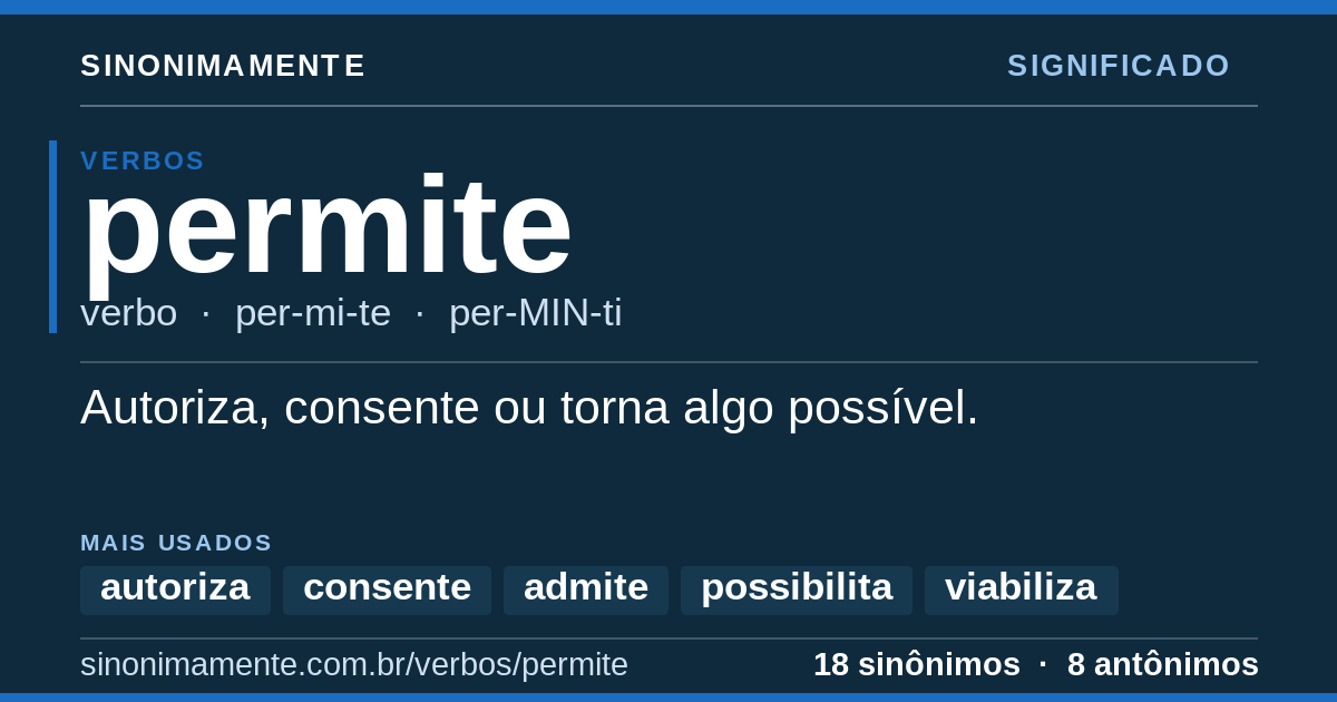 Significado de permite: cartão do verbete com 18 sinônimos
