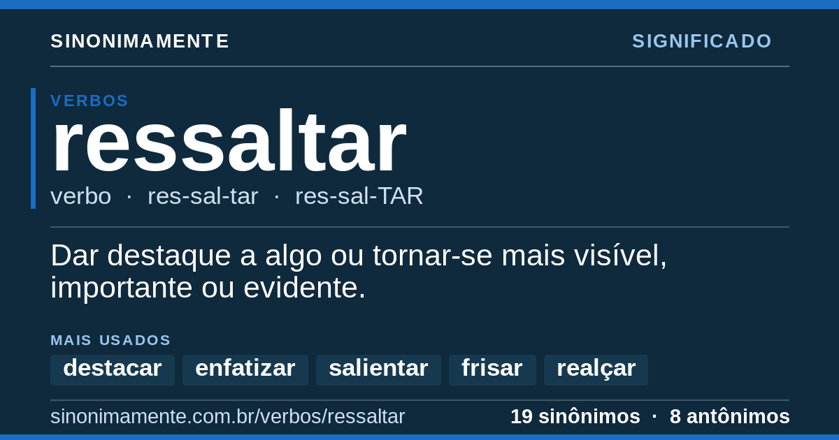 Significado de ressaltar: cartão do verbete com 19 sinônimos