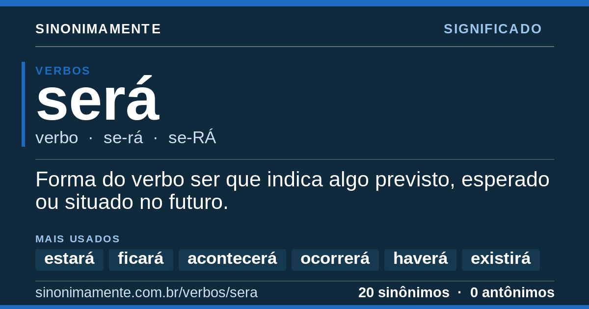 Significado de será: cartão do verbete com 20 sinônimos