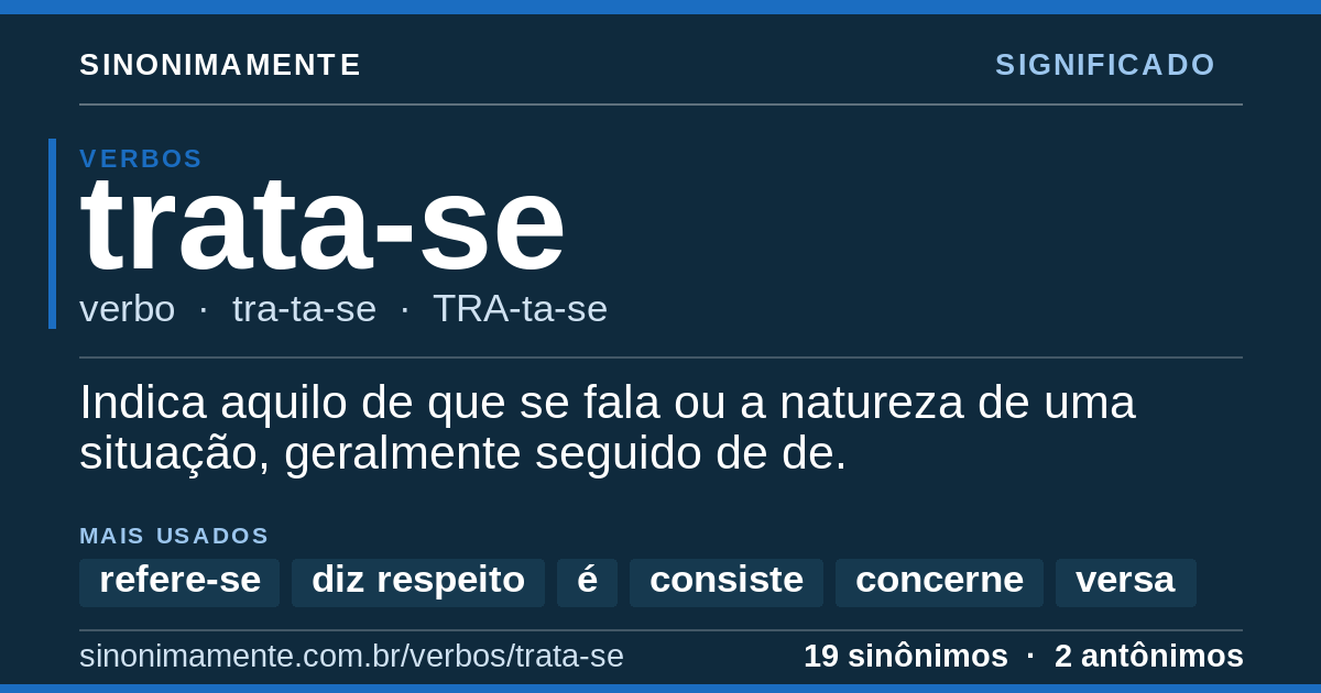 Significado de trata-se: cartão do verbete com 19 sinônimos