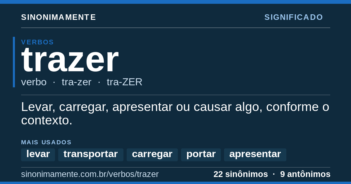 Significado de trazer: cartão do verbete com 22 sinônimos