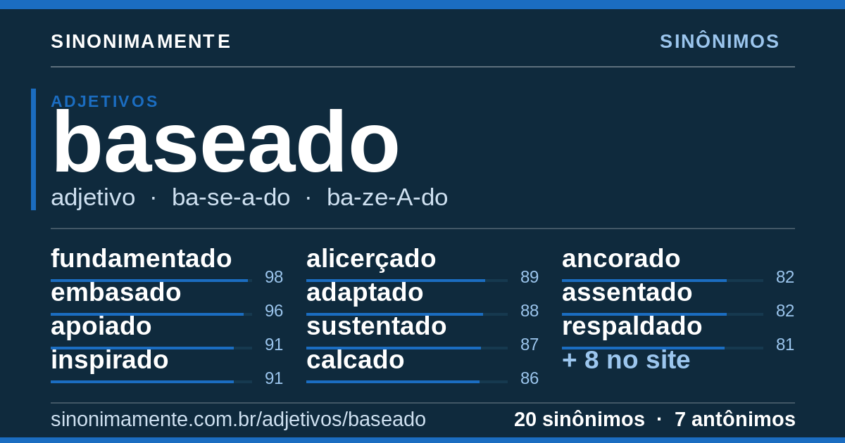 Sinônimos de baseado: cartão do verbete com 20 sinônimos