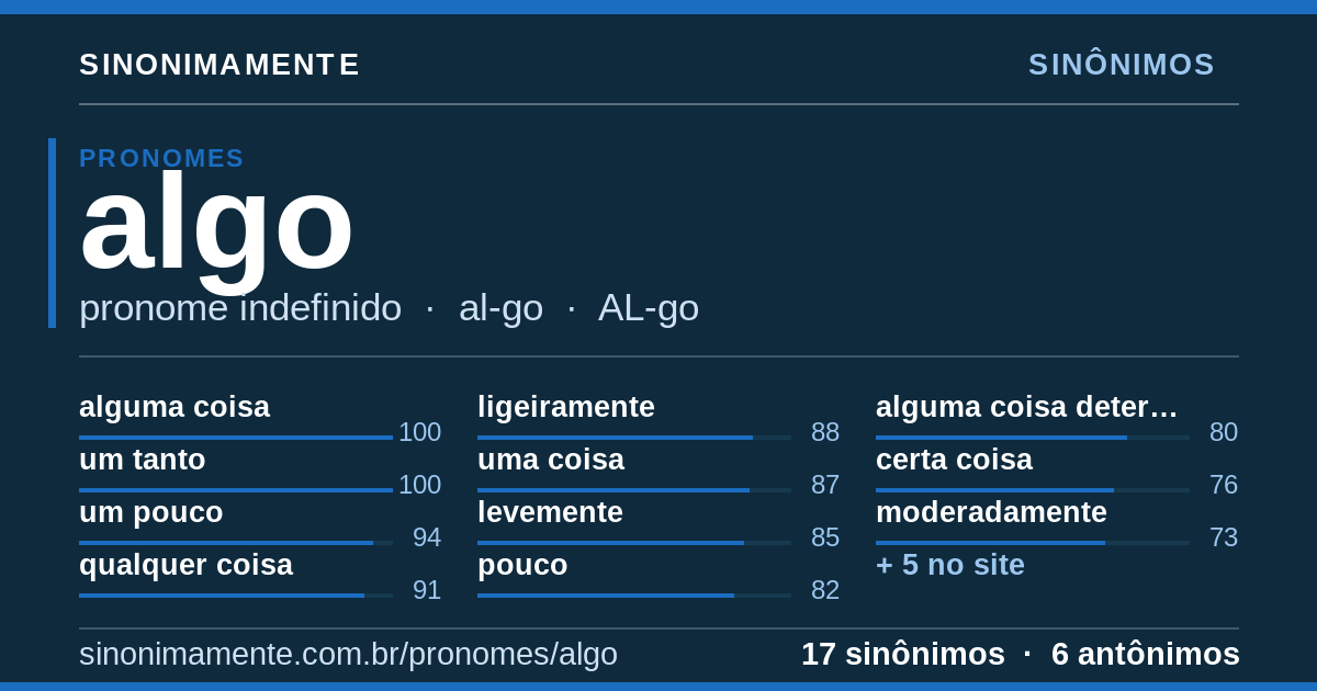 Sinônimos de algo: cartão do verbete com 17 sinônimos